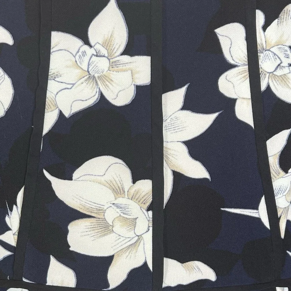Ann Taylor Dress Women’s 14 Midi Black Navy White Floral Stretch Fit & Flare - Picture 4 of 13